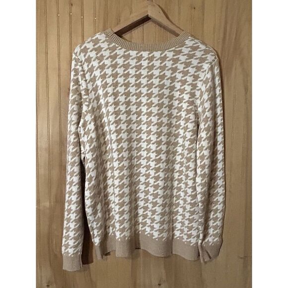 Croft & Barrow Womens XXL Pullover Houndstooth Beige & White - Picture 2 of 6